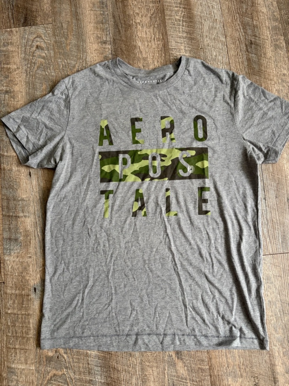 Aeropostale Gray Tee with Green Camo Logo